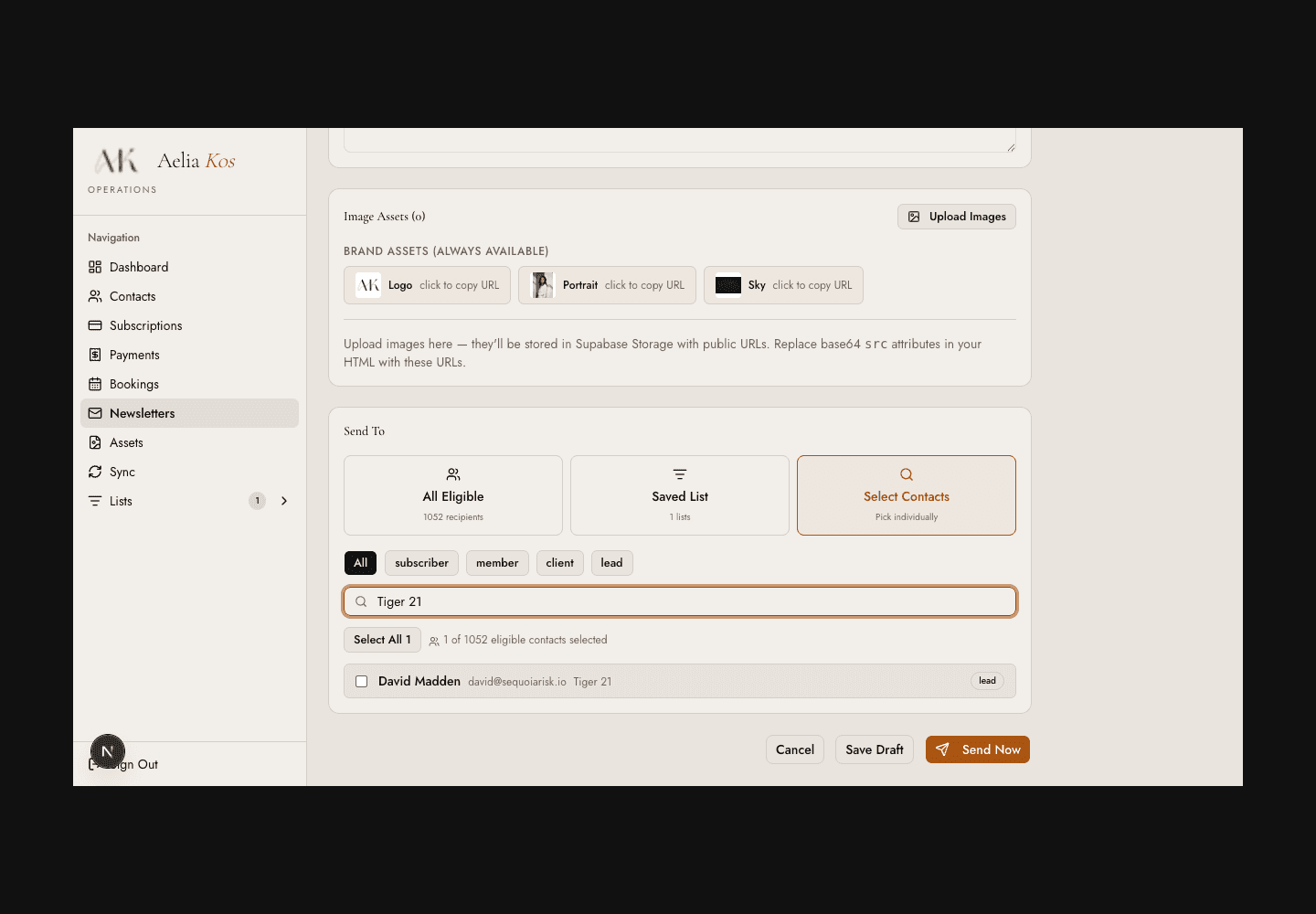 Aelia Kos newsletter screen