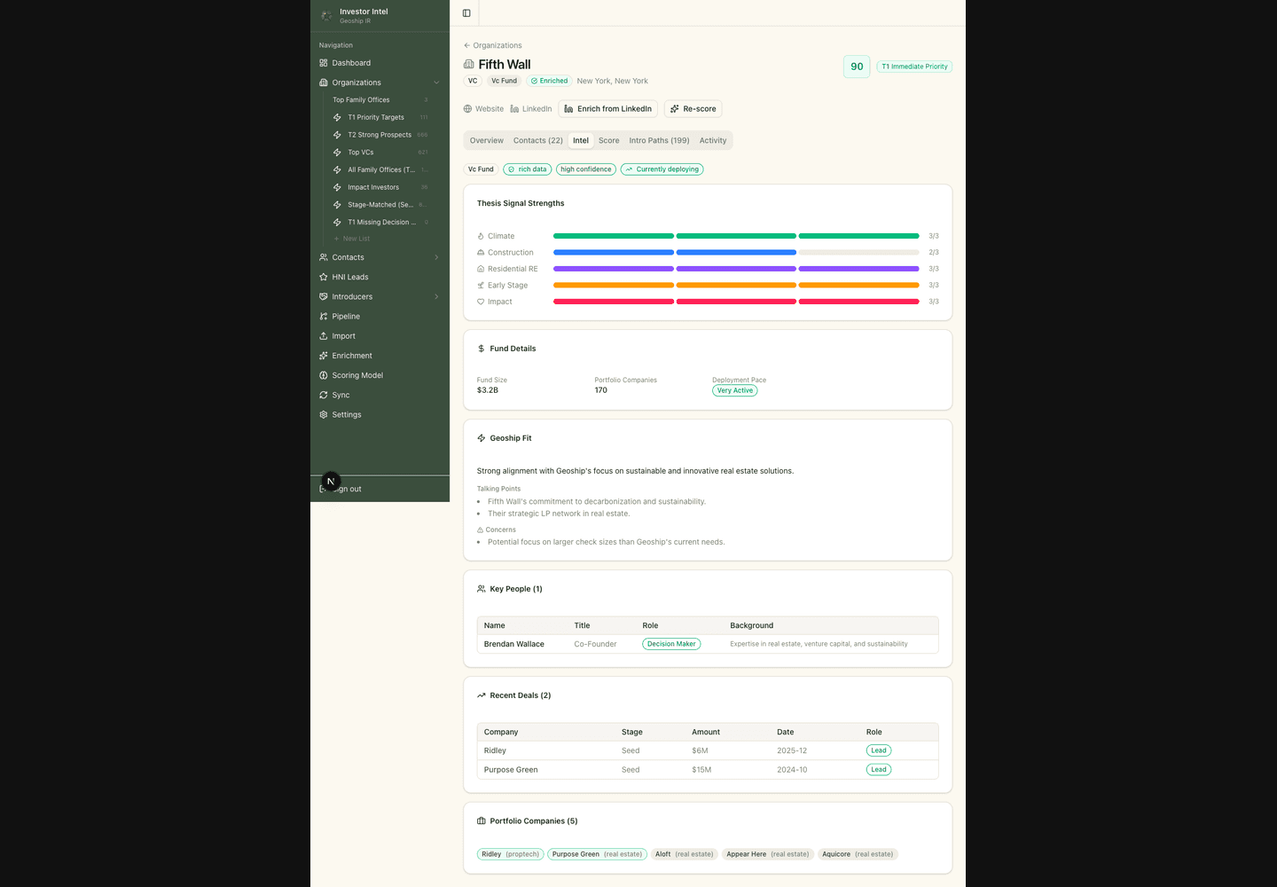 Radar intelligence tab screen