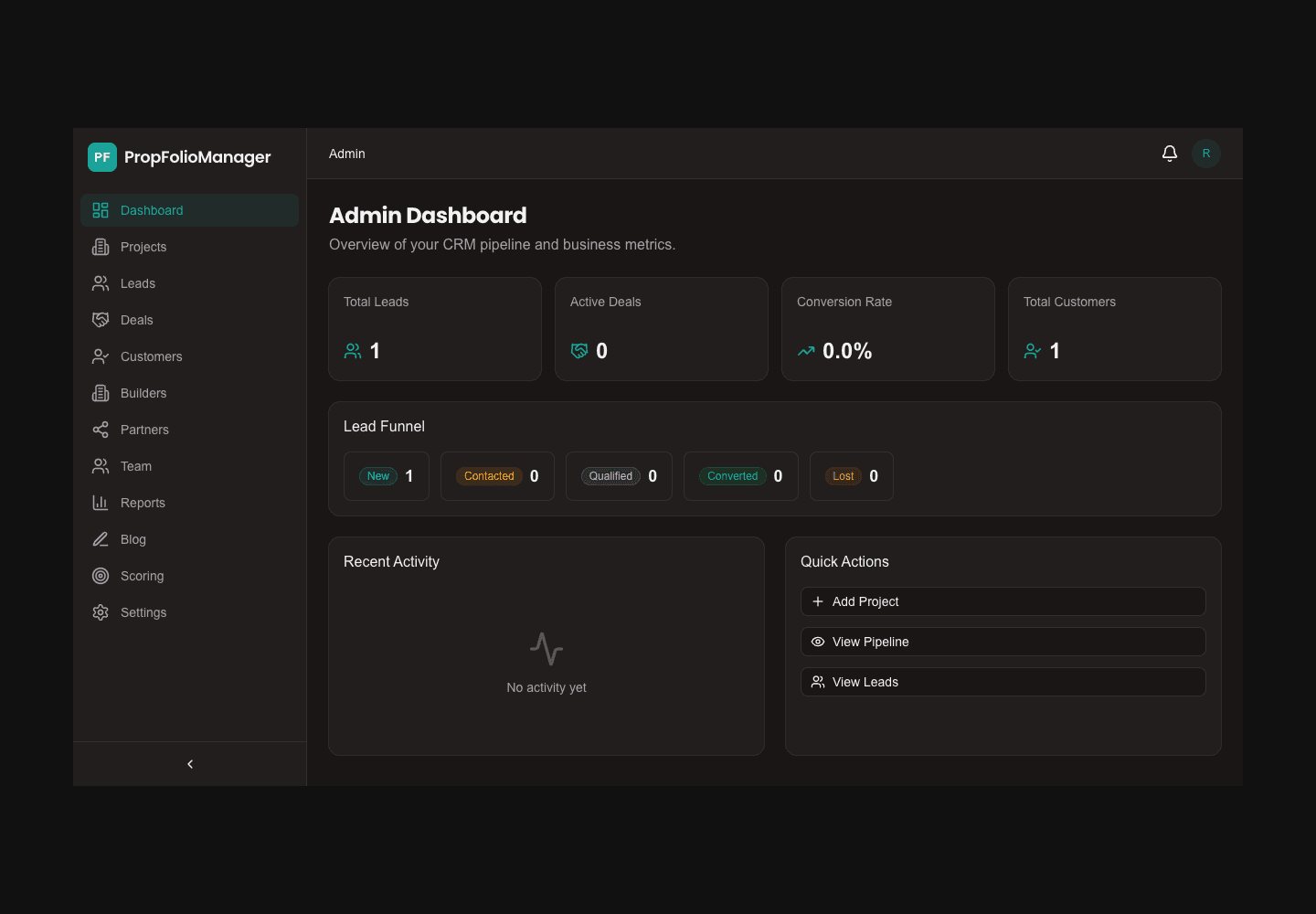 Propfolio Manager admin dashboard