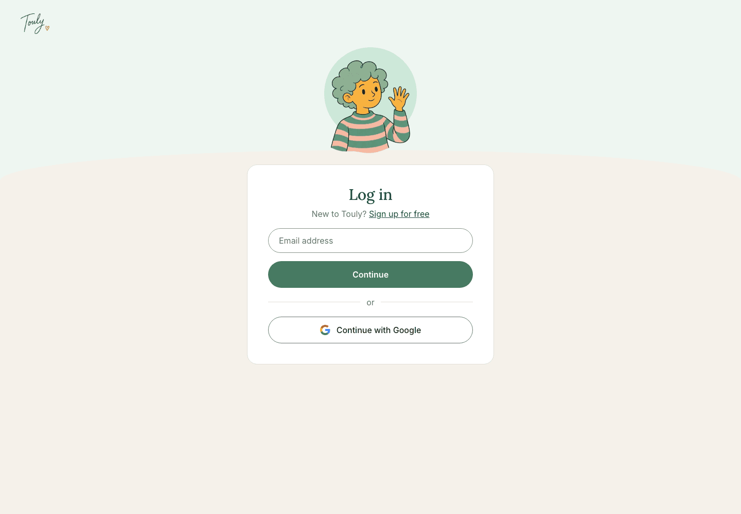 Touly app sign-in screen