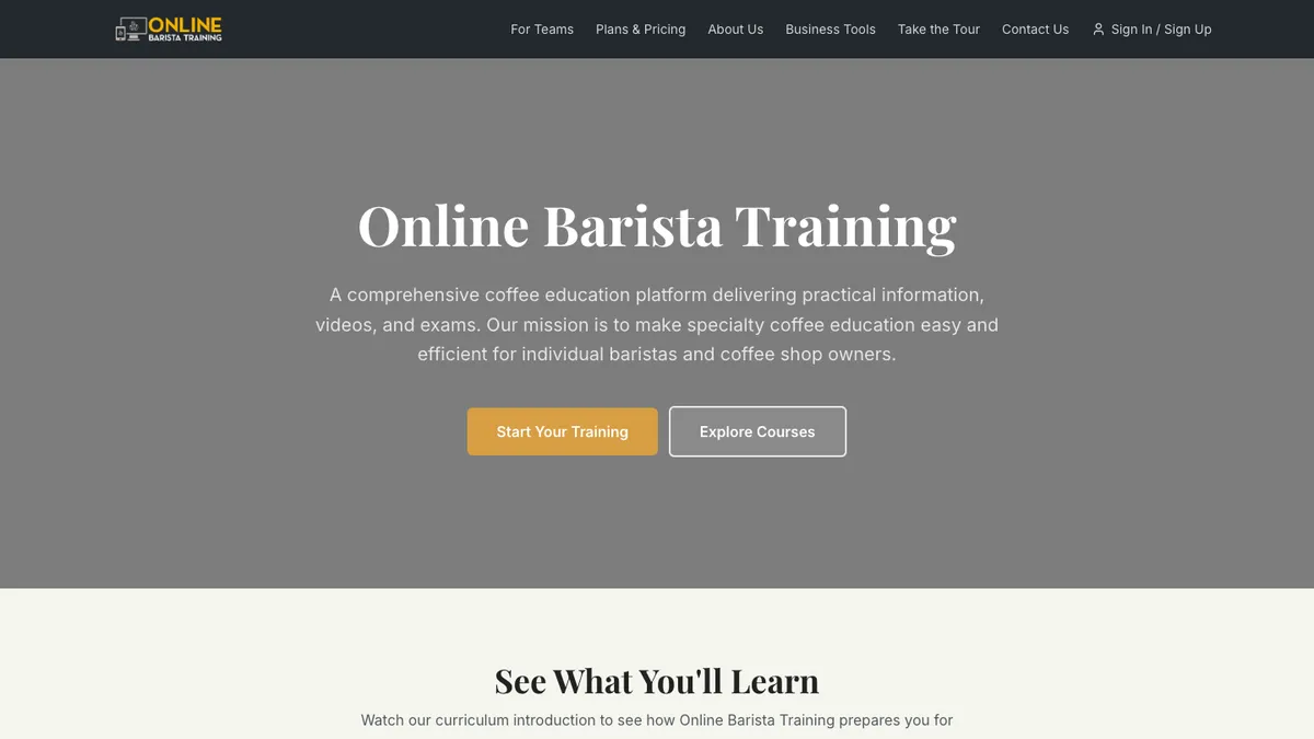 Online Barista Training homepage